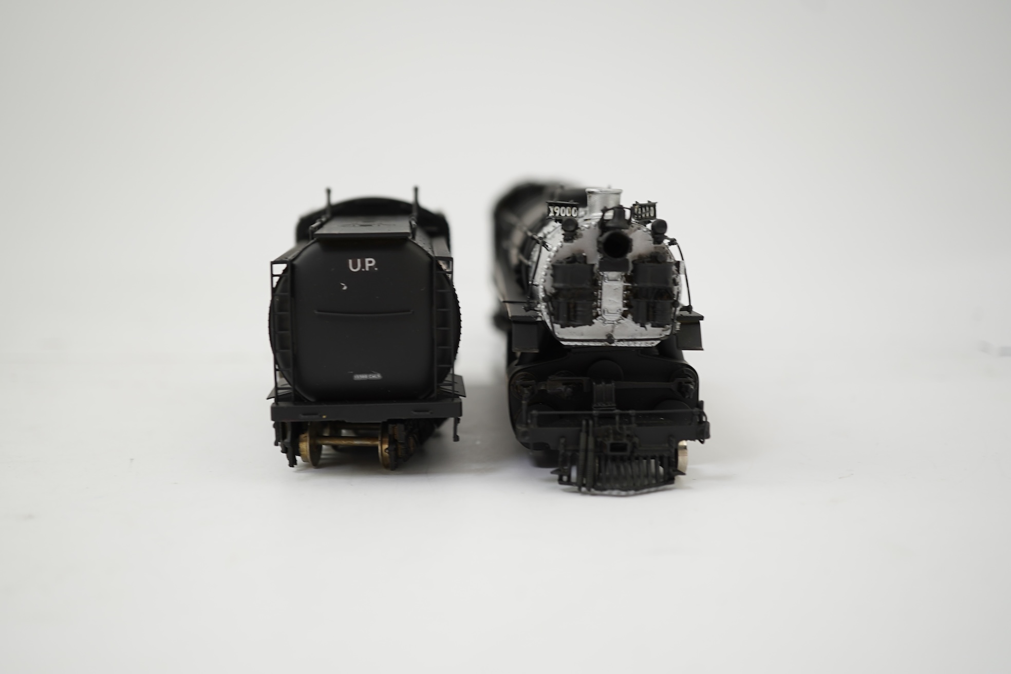 Two boxed HO gauge Union Pacific locomotives; an LMB Models model of Class 9000, 9000, 4-12-2 locomotive with bogie tender, together with another Japanese brass model of 4-4-2, 3300, locomotive with bogie tender, both po